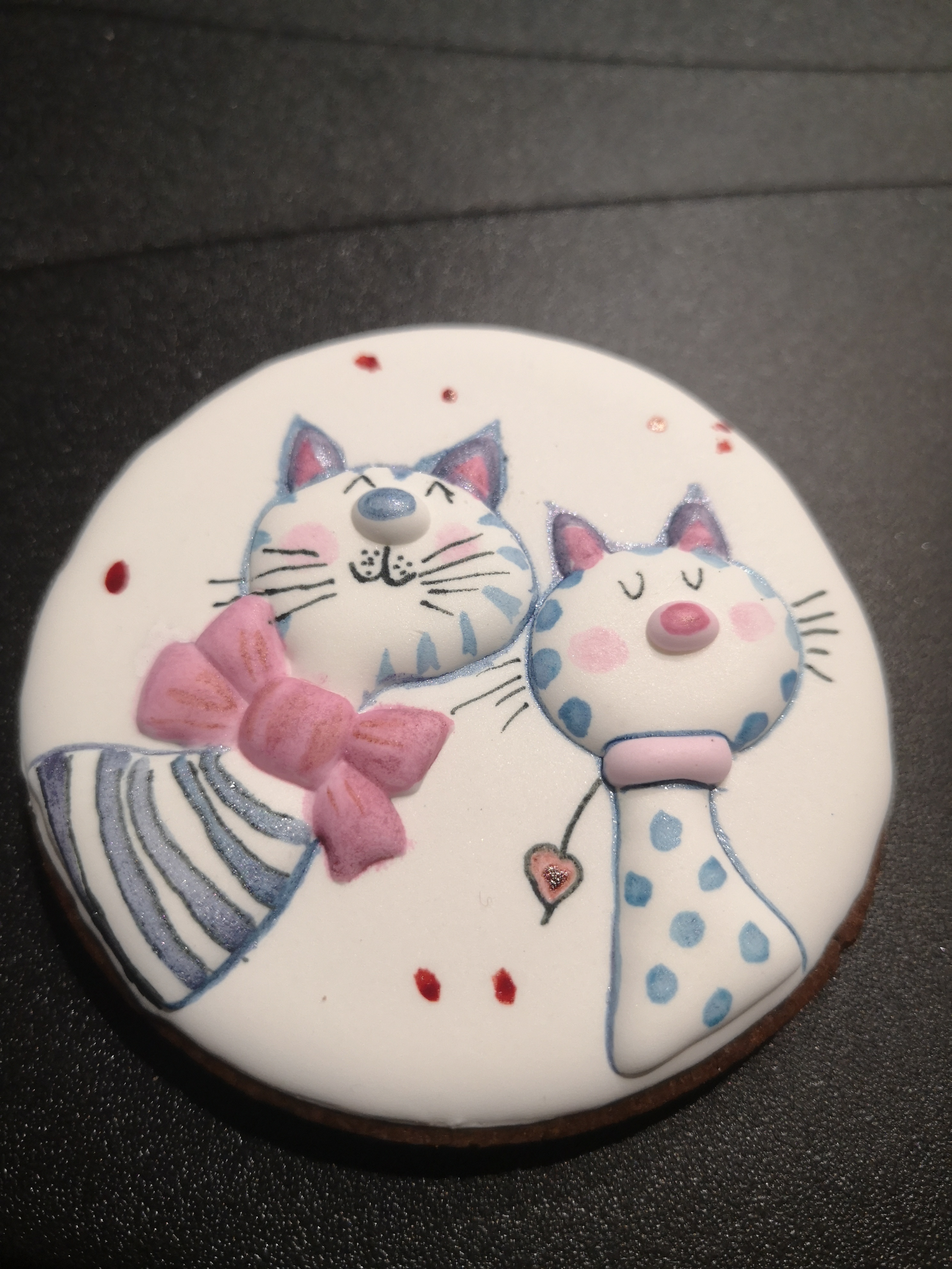 Hand painted cute twin cats cookie in pastel colours