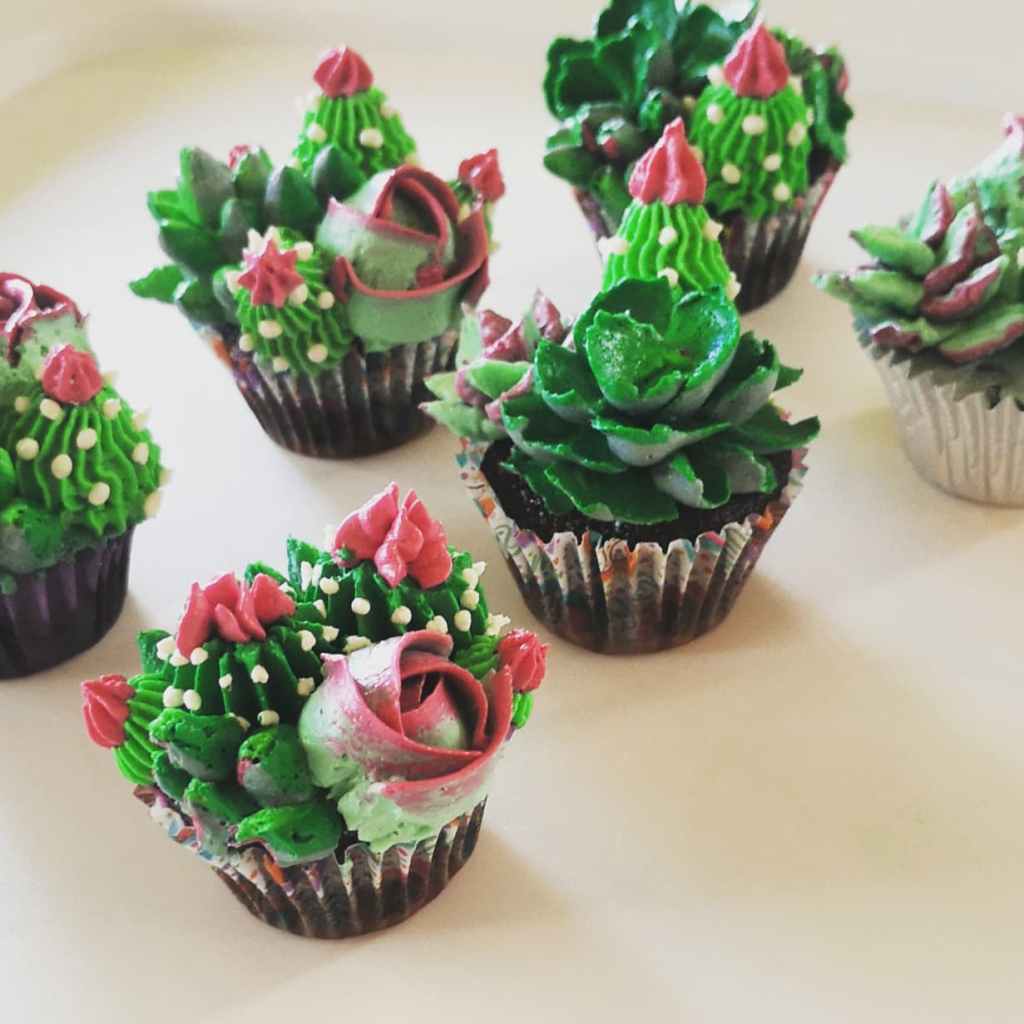 Gorgeous floral cupcakes decorated with succulents in shades of green and pink - custom made by Embellished Food Art, Lower Hutt, Wellington cake decorator