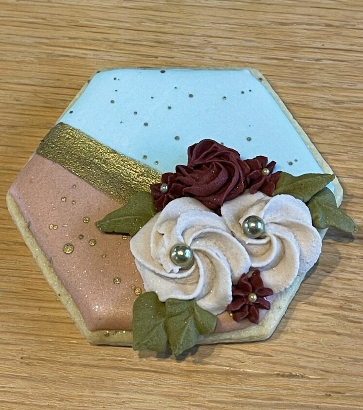 Delicious floral cookie with embellished buttercream flowers - custom made by Embellished Food Art, Lower Hutt, Wellington cake decorator