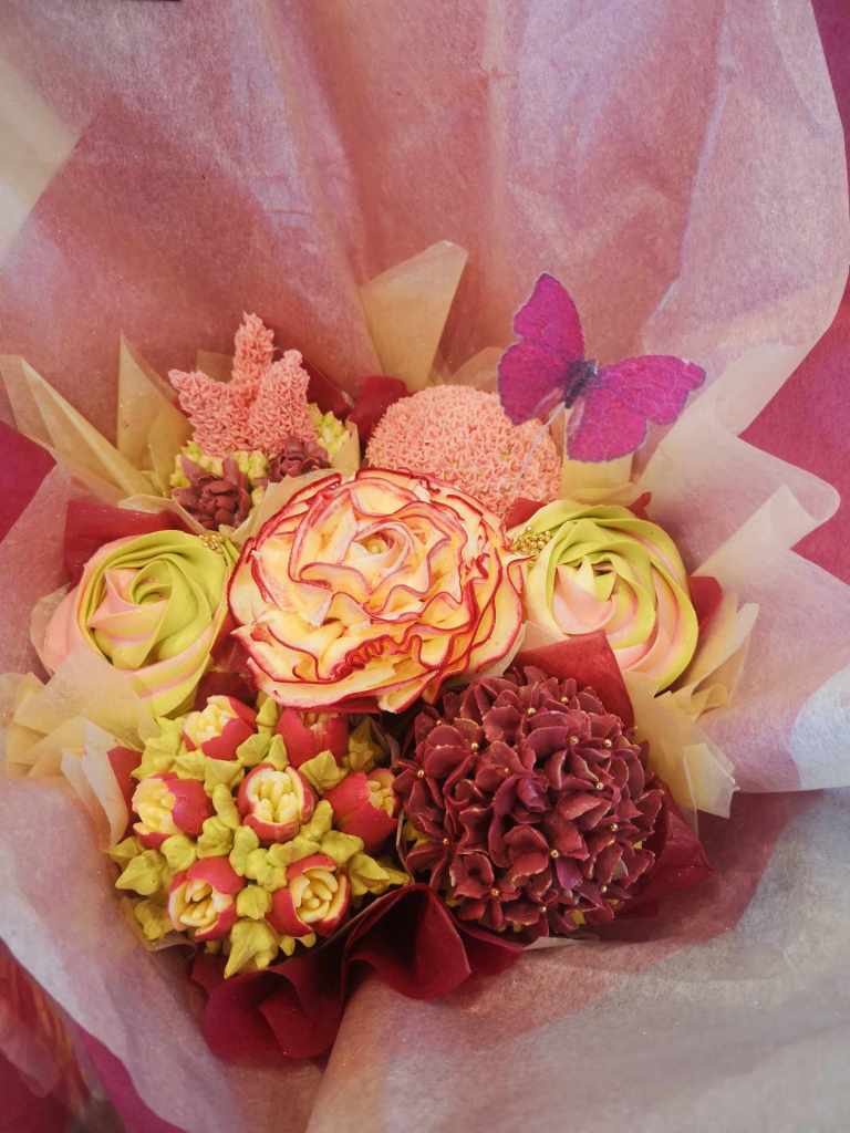 Beautiful and delicious cupcake bouquet for special occasions such as Mother's Day or Father's Day or an anniversary - custom made by Embellished Food Art, Lower Hutt, Wellington cake decorator